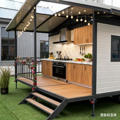 comprar 20FT double wing container house with balcony, bending parts 2.0mm steel column online manufacture