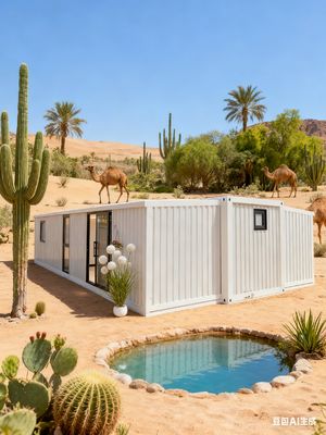 Casa contenedor expandible de 40 pies con techo de EPS de 50 mm, 72 m² de superficie y suelo de fibra de cemento ignífugo de 18 mm