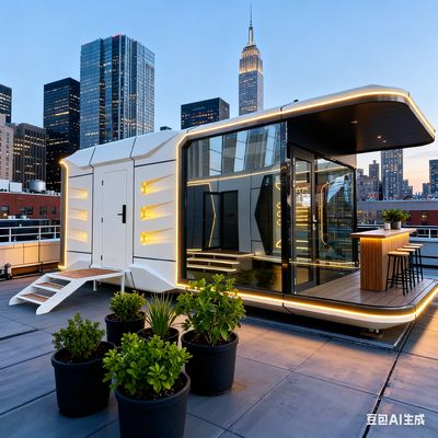 Casa cápsula espacial modelo Space-29 con dimensiones L8560 * W3460 * H3400 y un dormitorio un baño un balcón