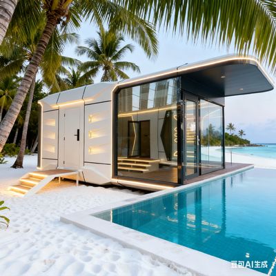 Casa cápsula espacial modelo Space-29 con sistema de iluminación LED de toda la casa y dimensiones L8560 x W3460 x H3400