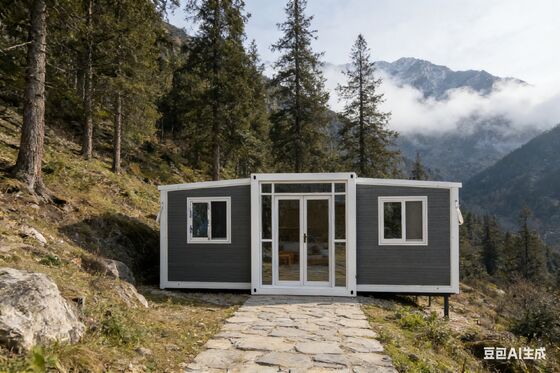 Contenedor plegable de 20 pies con baño de separación húmedo-seco y 37 metros cuadrados de superficie en estructura de acero ligero galvanizado